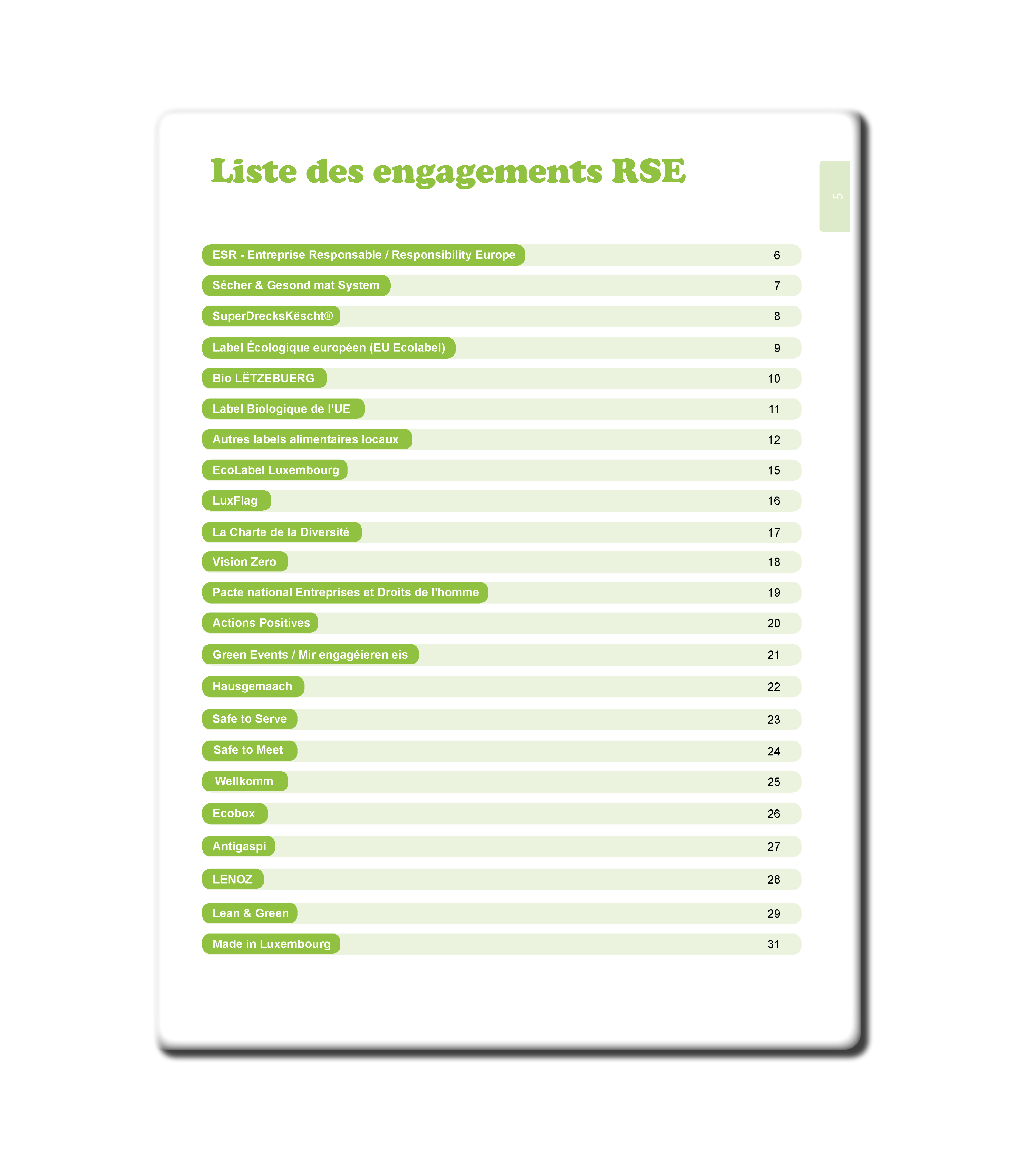 Liste des engagements RSE 1 - Resources